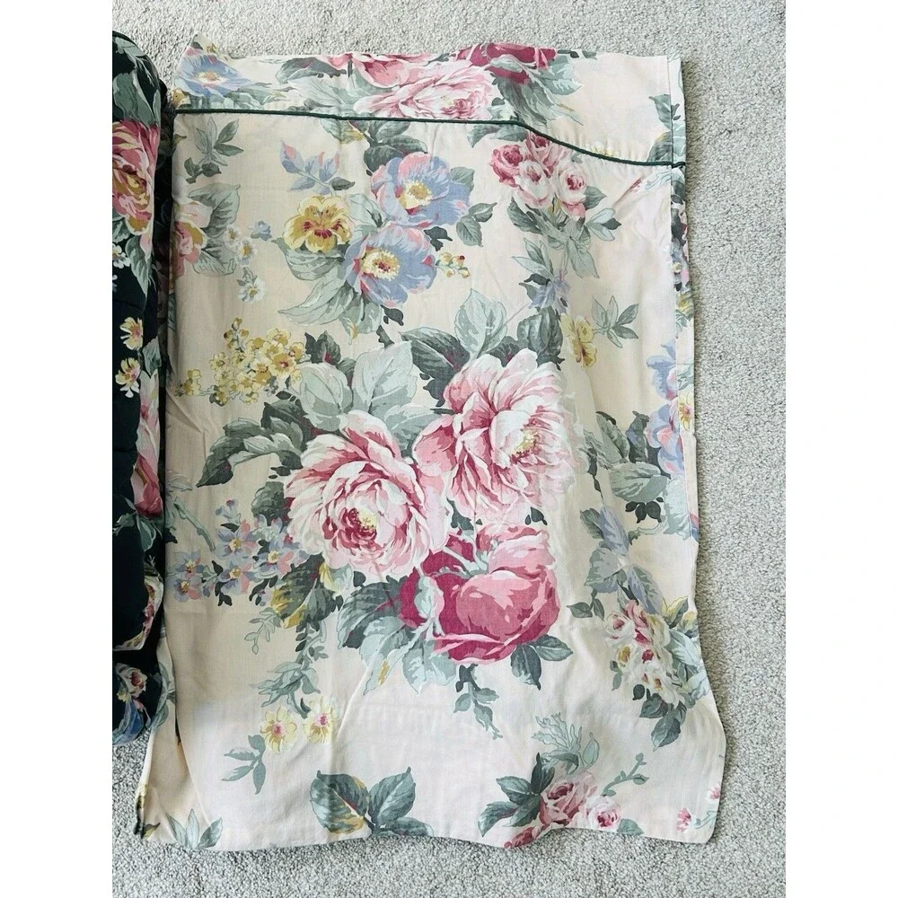 Vtg Croscill Francesca Queen Bedding Set Comforter Sheets Shams Skirt Black Rose